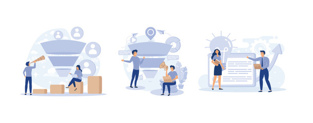 Customer engagement, Marketing funnel, sales pipeline management, sales plan for business, set flat vector modern illustration