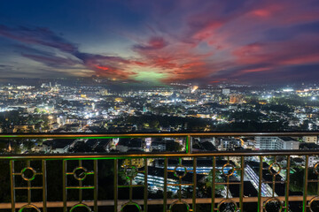 Fototapeta na wymiar Panoramic aerial view of phuket town at nights illuminated with the night lights Phuket thailand 