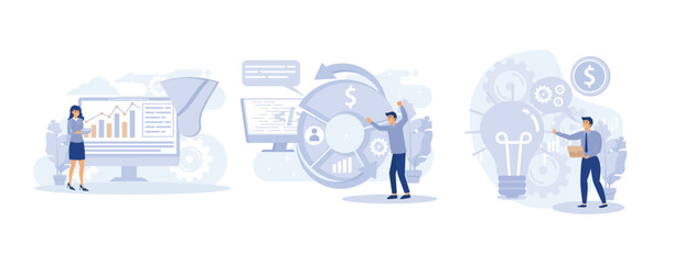 Data analysis concept, usiness intelligence dashboard, balanced scorecard, business intelligence, set flat vector modern illustration 