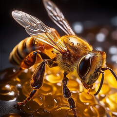 A close up honey bee, generative AI