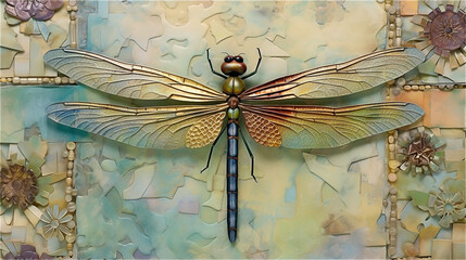 Dragonfly art print featuring , generative AI