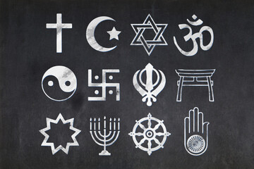 Religious symbols drawn on a blackboard