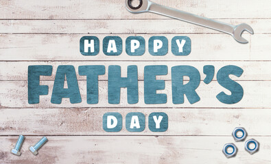 Happy Father's Day Wooden lettering on wooden background
