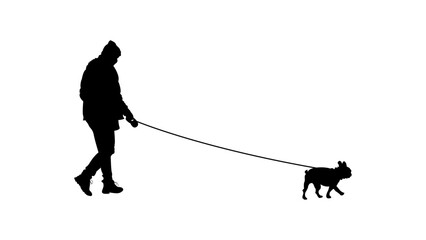 Man Walking with Pug Dog Silhouette
