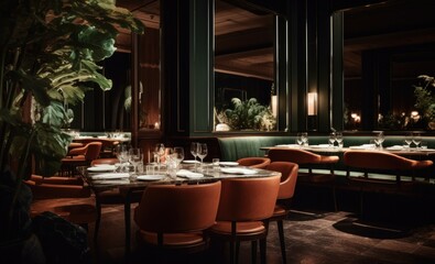 Fototapeta na wymiar Modern and spacious restaurant with a stylish and modern interior design. Generative AI