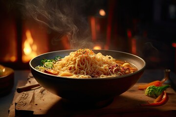 Delicious noodle on the bowl AI Generative