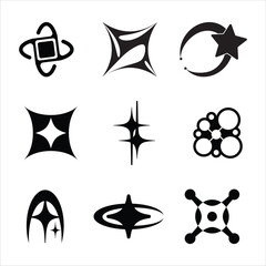 Retro futuristic elements for design. Big collection of abstract graphic geometric symbols and objects in y2k style	
