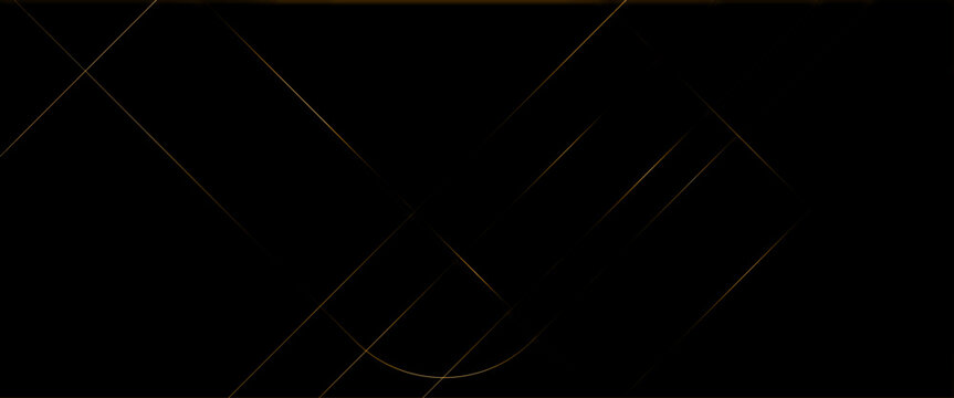Abstract modern black background paper cut style with black and gold line Luxury concept, abstract luxury gold geometric random chaotic lines with many squares and triangles shape on black background.