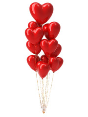 Bunch of heart shaped foil balloons on white background. 