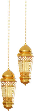 3D Render Ramadhan Kareem With Hanging Lantern 