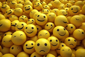  a large group of yellow balls with faces drawn on them and eyes drawn on the faces of them, all of which are smiling and winking.  generative ai