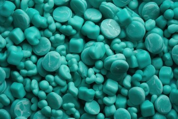  a close up of a bunch of candy pebbles in blue and green colors, with a black top and bottom part of the image in the middle.  generative ai