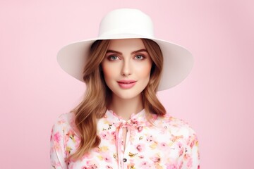 Portrait a beautiful woman wearing hat AI Generative