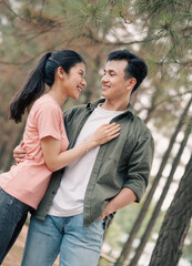 Portrait of young Asian couple outside
