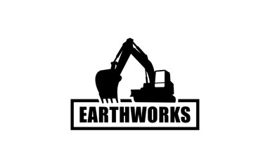 Excavator symbol with silhouette style for logo template, sign and brand.