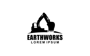 Excavator symbol with silhouette style for logo template, sign and brand.