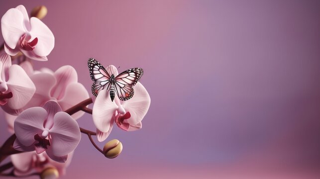  a butterfly sitting on top of a pink flower on a branch.  generative ai