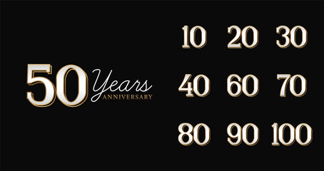 Fototapeta na wymiar Set of anniversary logo with elegant style. Luxury birthday number for happy moment, invitation or greeting card