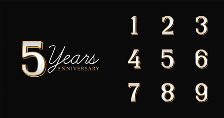 Set of anniversary logo with elegant style. Luxury birthday number for happy moment, invitation or greeting card