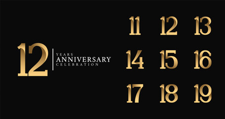 Set of anniversary logo with luxury style. Birthday number for happy moment, invitation or greeting card
