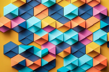 Asymmetric colorful hexagon background pattern. Flat design gems, ui, ux, diamond and rhombus shape object design element concept. Creative, fashionable and modern design. Made with Generative AI