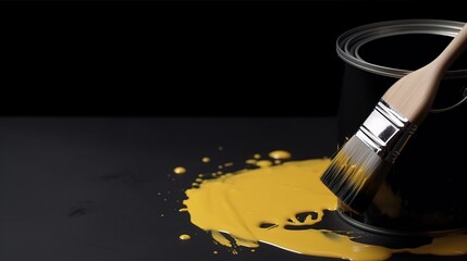  a paint can with a paintbrush in it and yellow paint spilling out of it.  generative ai