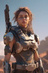 Tuinposter Portrait a beautiful woman with armor ai generate © Tebha Workspace