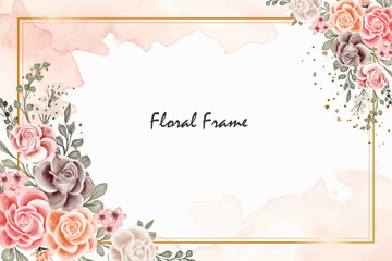 watercolor floral background with golden frame