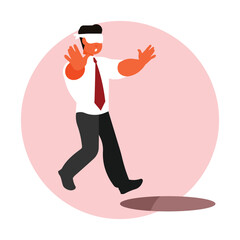 Businessman in virtual reality glasses. Vector illustration in flat style.