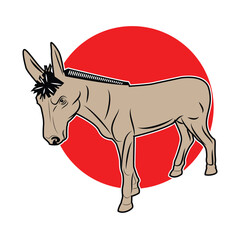 Donkey on a red background. Vector illustration of a donkey.
