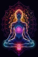 The mystical image inspires meditation, spiritual practice, consciousness expansion, chakras, and astral body activation. (Generative AI)