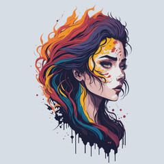 The character's countenance is a captivating mix of intensity and allure, featuring carefully crafted details that draw the viewer's attention. Adorned with vibrant rainbow-colored hair.