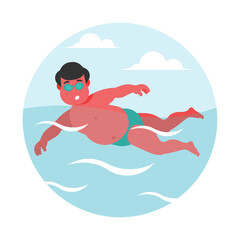 Swimming man in a swimsuit. Vector illustration in a flat style