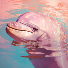 A pink dolphin is swimming in the water , generative AI