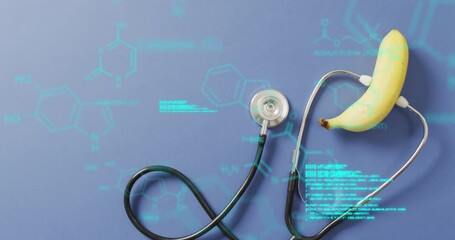 Animation of data processing over stethoscope and banana - Powered by Adobe