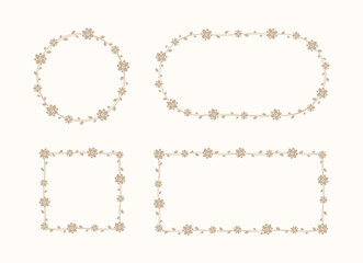 Set of elegant floral frame and borders. Boho line wedding flowers, leaves for invitation save the date card. Botanical aesthetic rustic trendy greenery design vector illustration.