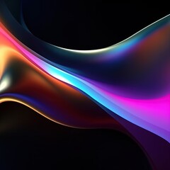 abstract colorful wavy lines on dark background.Generative Ai
