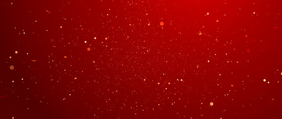 Banner particles glitter awards dust red gradient abstract background. Futuristic glittering in space on red background.