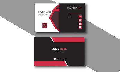 Business card template with and Red Layout. Vector illustration print template. Modern shape with abstract silver line. 