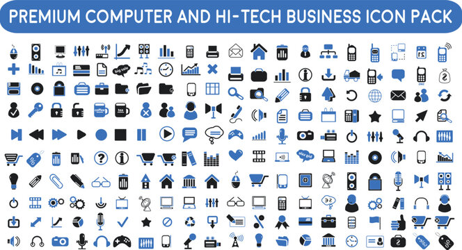 set of icons | premium Computer Computer Accessories and Hi-Tech Business icon pack with addition Trendy Normal Routine signs 200 icon pack