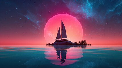 Fototapeta premium sailboat at sunset. Generative Ai