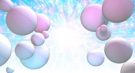 ポップな配色の風船、丸いボール、球体の重なったデコレーション背景イメージ・セール・誕生日・パーティー ・イベント