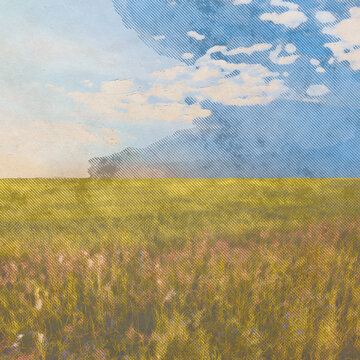 in the fields, old retro background