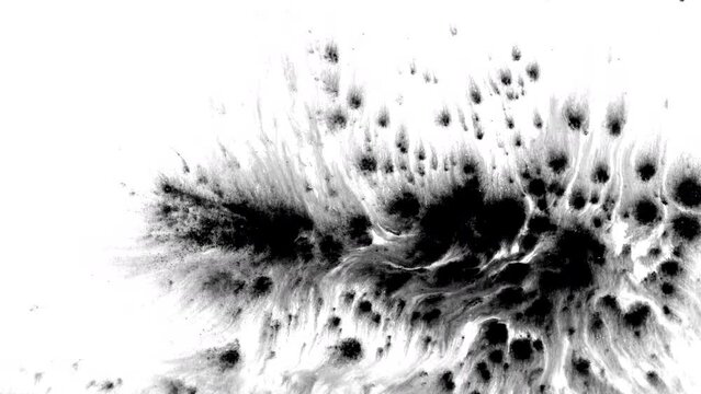 abstract paint brush stroke shape black ink splattering flowing and washing on white background, artistic ink splatter splash effect