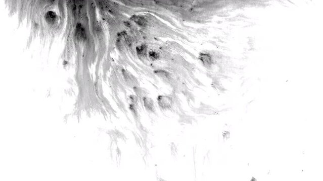 Ink drops stream splatter stain leak spread flow scatter over screen	

