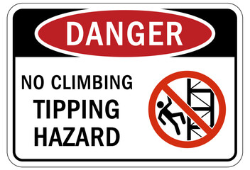 Tip over hazard sign and labels no climbing tipping hazard
