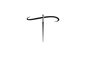 letter t and thread needle logo design vector premium