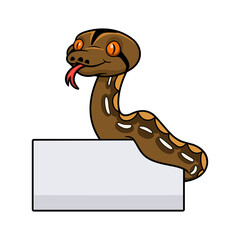 Fototapeta premium Cute tiger reticulatus python cartoon with blank sign
