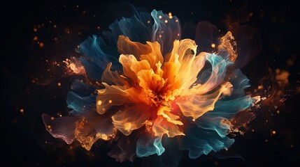  a colorful flower is shown in the middle of a dark background.  generative ai