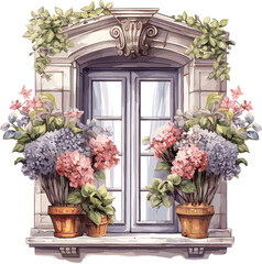 Fototapeta na wymiar Vintage floral windows clipart